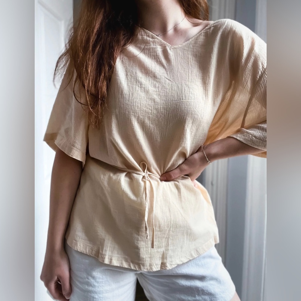 American Vintage New Ybanut Beige Oversized Lagenlook Short Sleeves Top XS/S - Picture 6 of 6